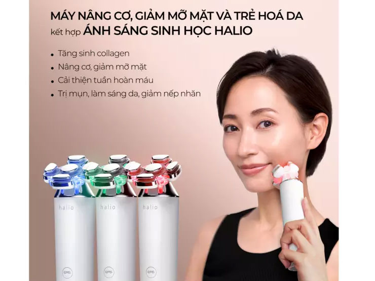 Máy nâng cơ, giảm mỡ mặt và trẻ hóa da kết hợp ánh sáng sinh học Halio RevitaWave Skin Rejuvenator