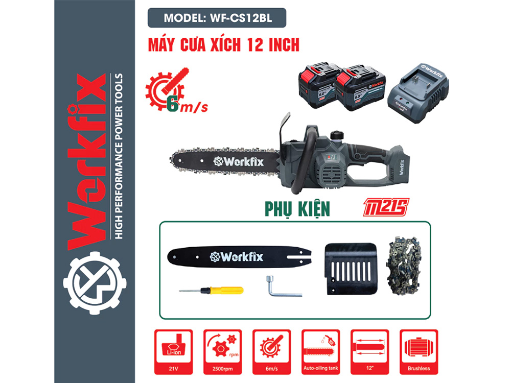 Máy cưa xích chạy pin Workfix WF-CS12BL