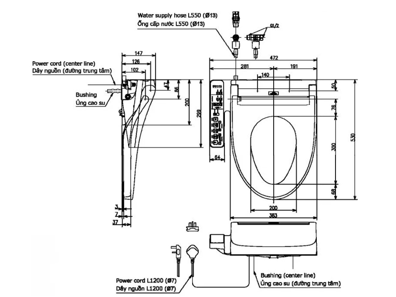 Nắp rửa điện tử Washlet Toto TCF23410AAA (W16) C2