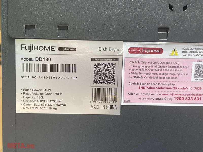 Tủ sấy chén bát Fujihome DD180