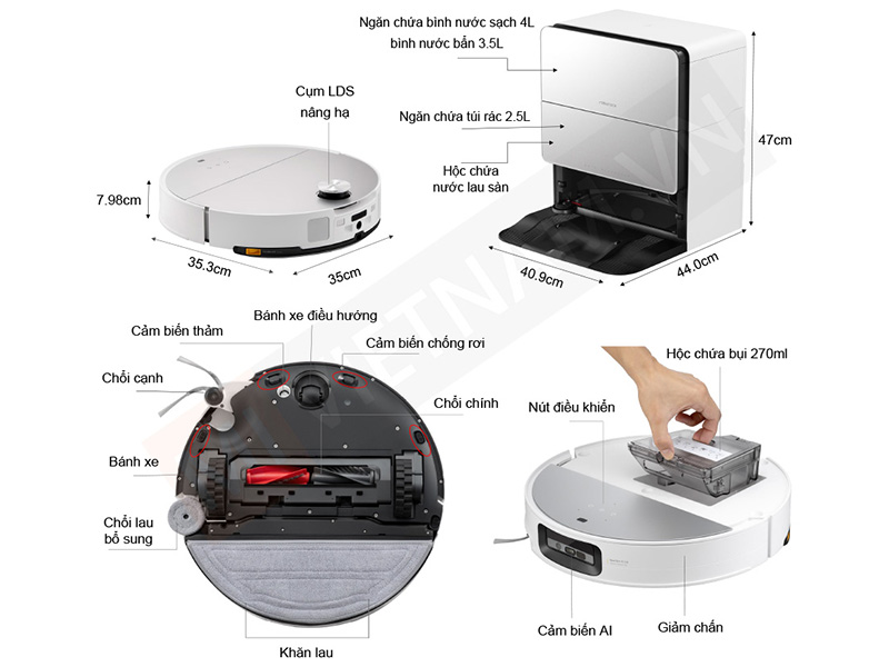 Robot hút bụi lau nhà Roborock Saros 10 (S90VER + EWFD32HRR) - Bản quốc tế