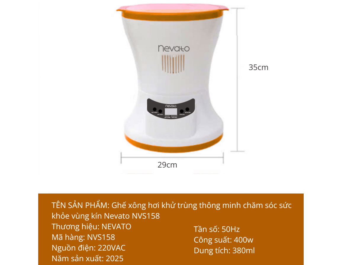 Ghế xông hơi khử trùng thông minh chăm sóc sức khỏe vùng kín Nevato NVS158