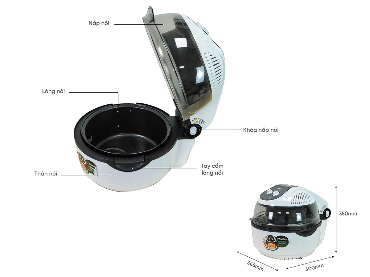 Nồi chiên không dầu xoay 360 độ Nagakawa NAG3302 - 9 lít