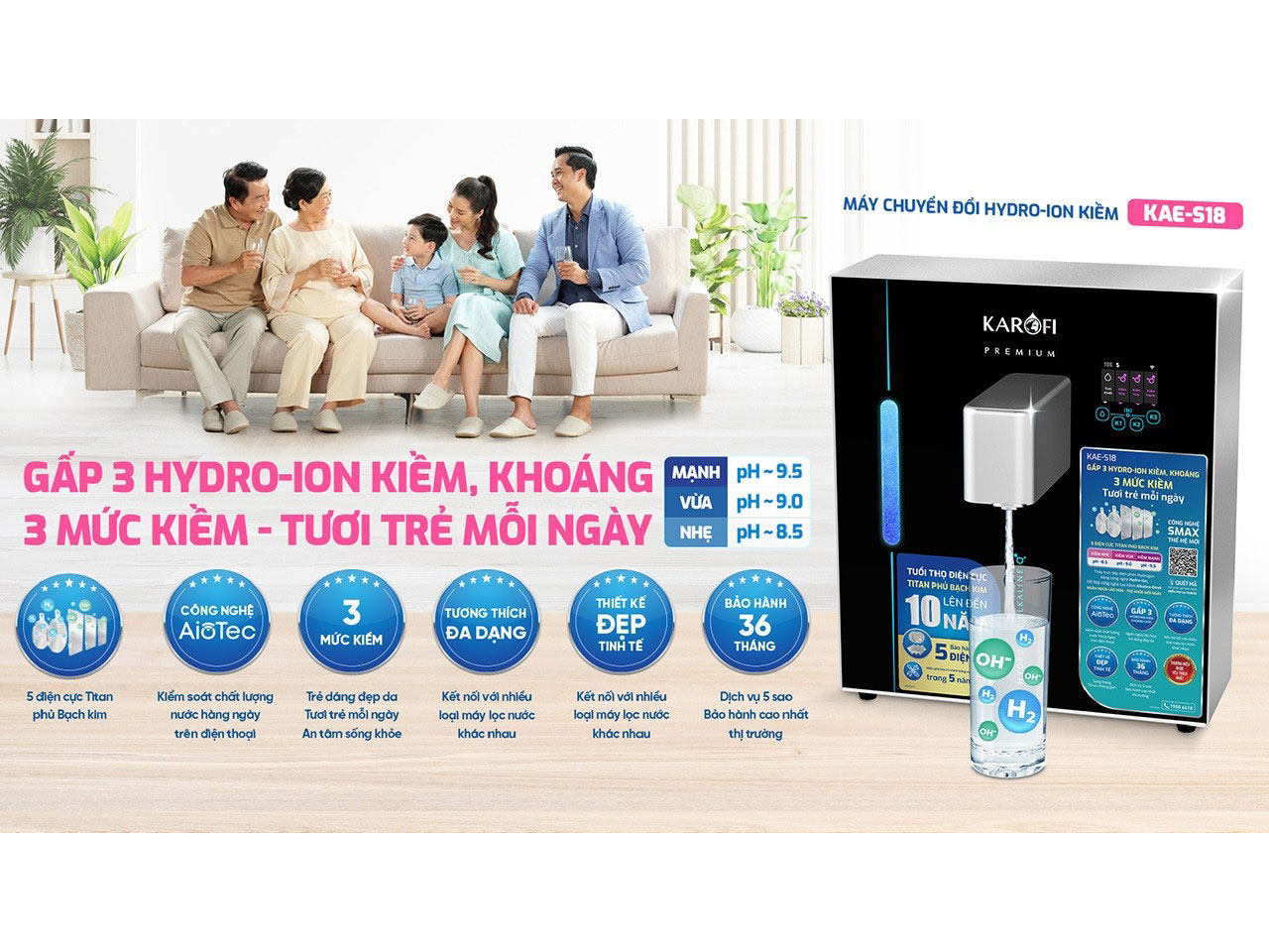 Máy chuyển đổi Hydro-ion kiềm Karofi KAE-S18