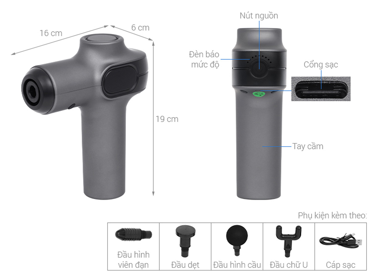 Máy massage cầm tay Kachi MK377 (màu xám)