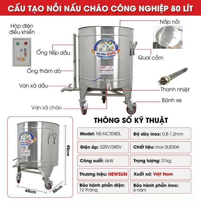 Nồi nấu cháo công nghiệp 80 lít