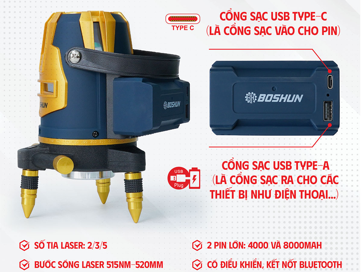 Máy cân bằng Laser 5 tia xanh Boshun BS-LS05X