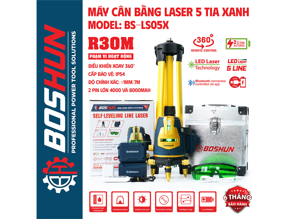 Máy cân bằng Laser 5 tia xanh Boshun BS-LS05X