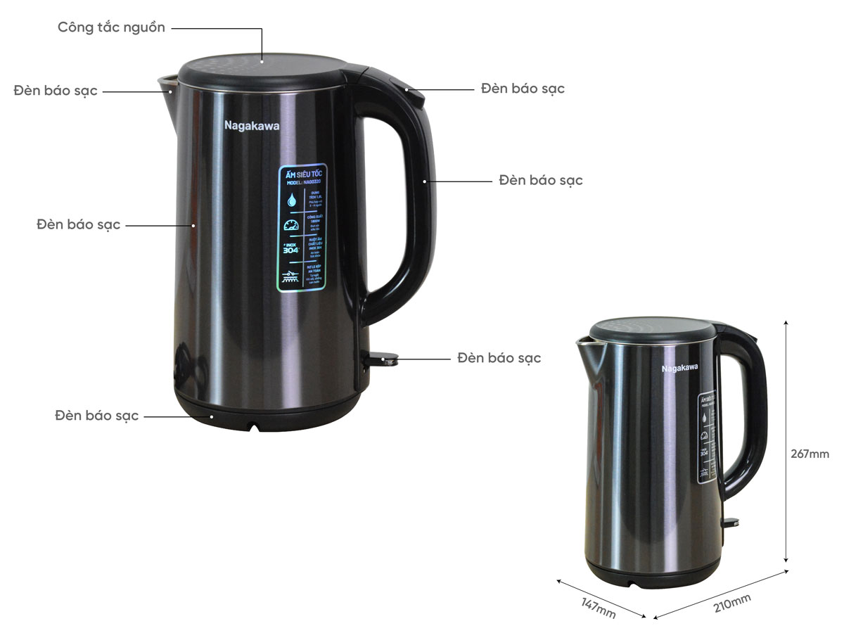 Cấu tạo của ấm siêu tốc Nagakawa NAG0320