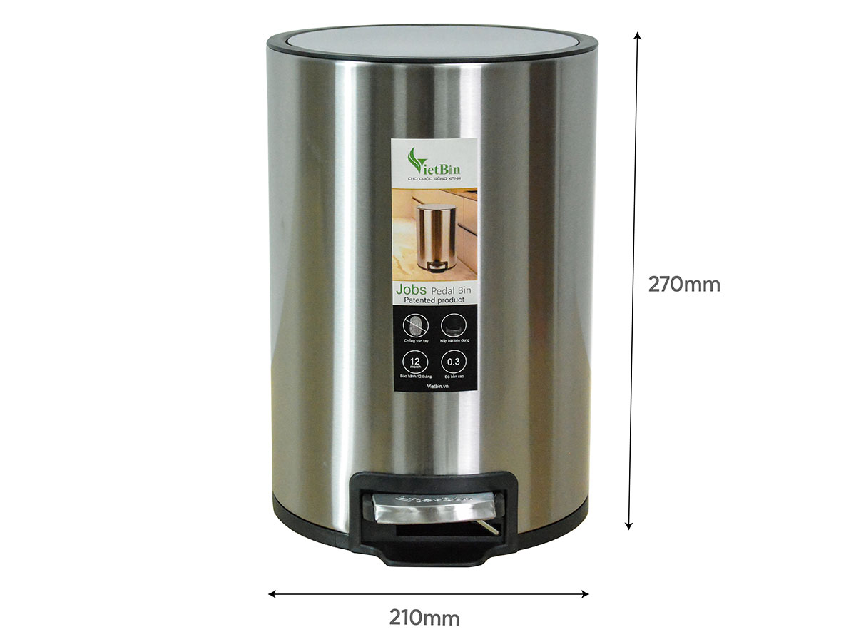 Thùng rác inox đạp chân Vietbin VB2044-05L - 5 lít, chống vân tay