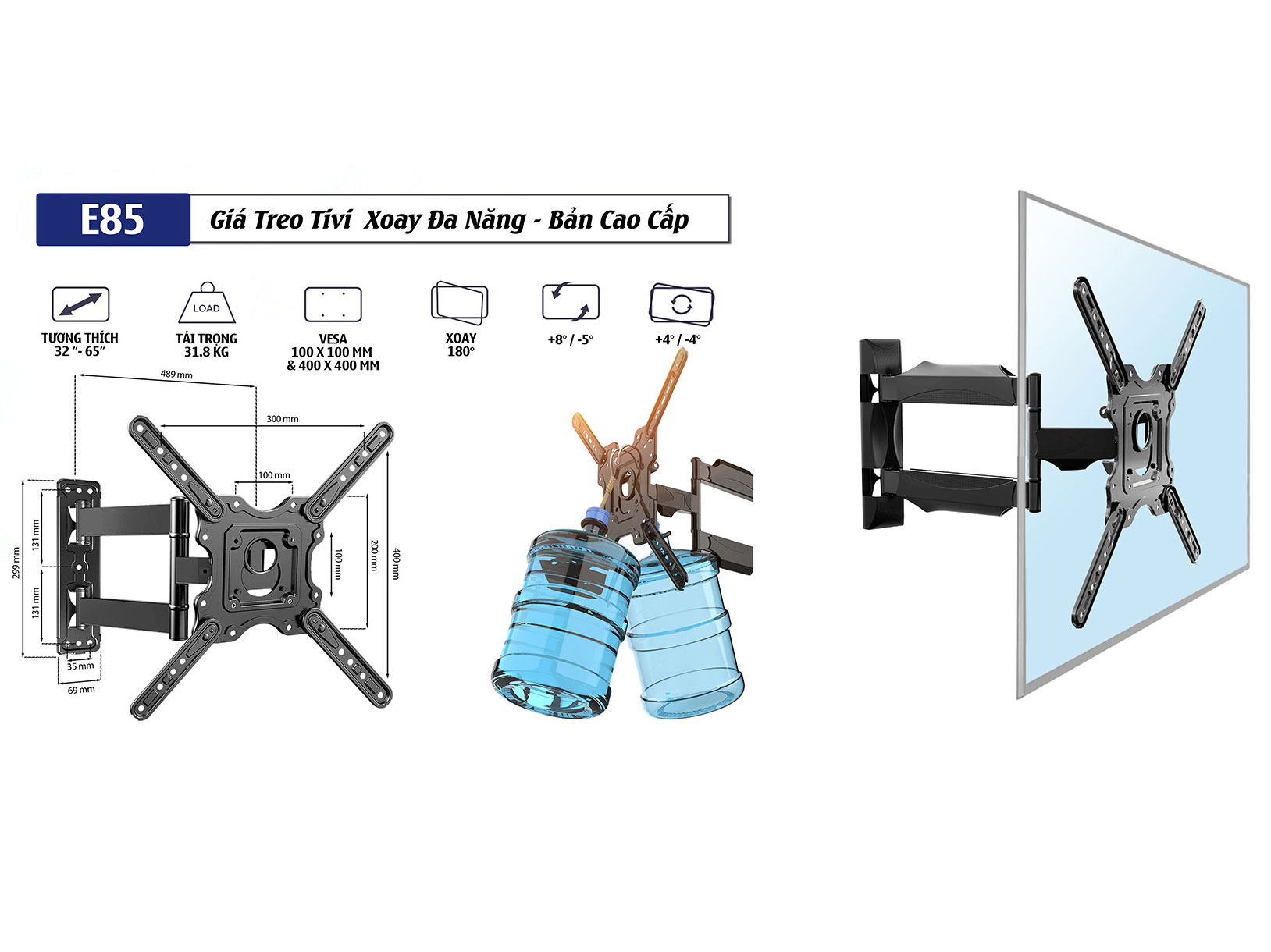 Giá treo Tivi Ergotek E85 - Xoay đa năng (32 inch - 65 inch)