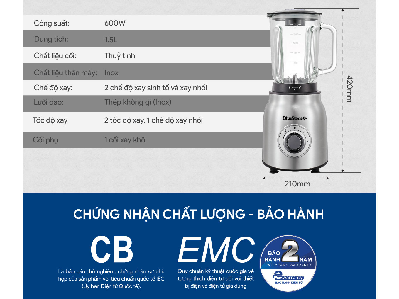 Máy xay sinh tố BlueStone BLB-5341 (1.5 lít, 600W)