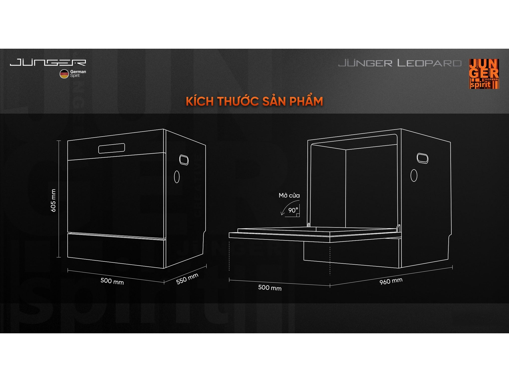 Máy rửa bát Junger Leopard DWJ-136-VG