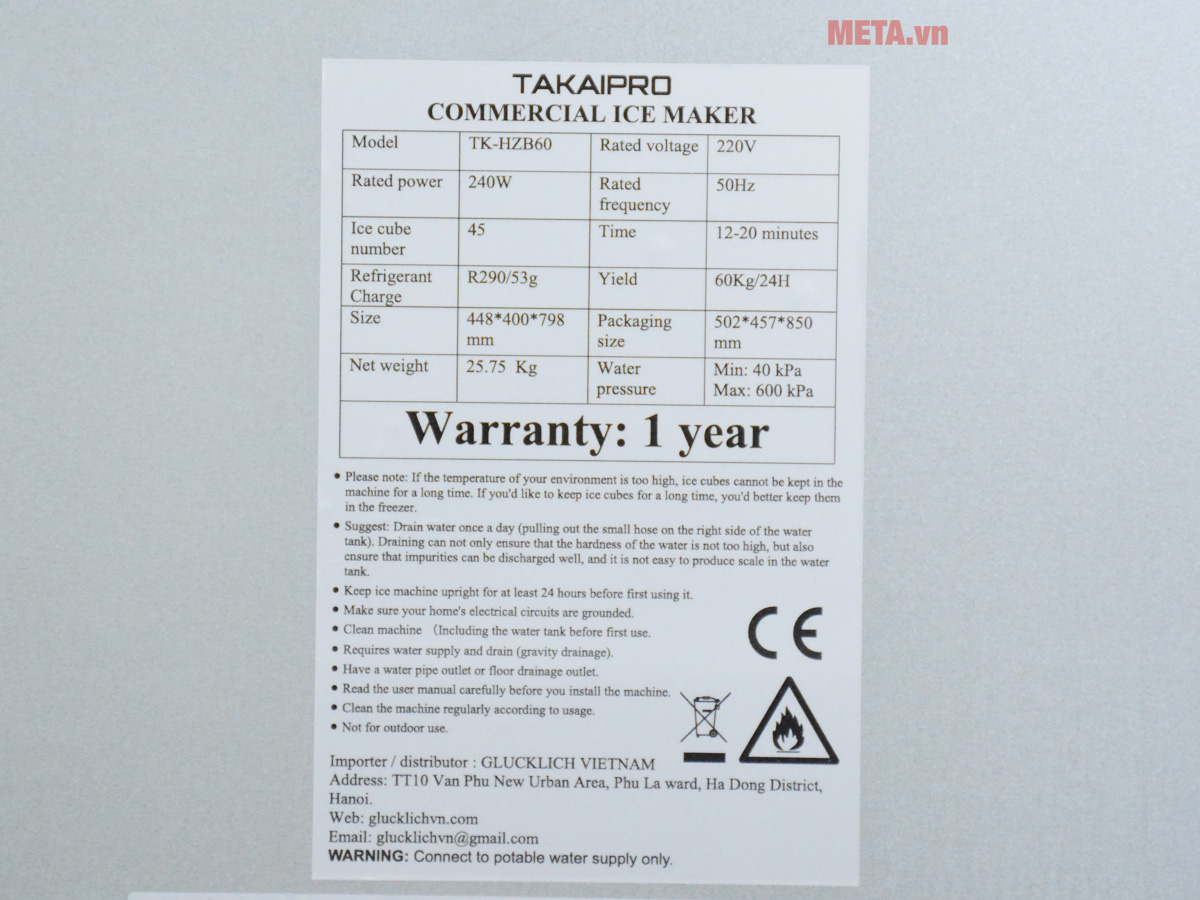 Máy làm đá viên Takaipro TK-HZB60 60Kg/24h