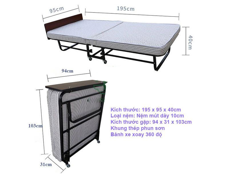 Giường phụ khách sạn đệm mút 10cm (GP-G10)