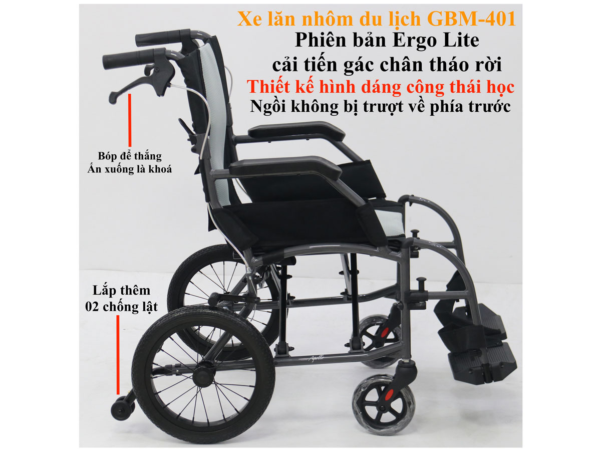 Xe lăn nhôm du lịch cao cấp GBM-401