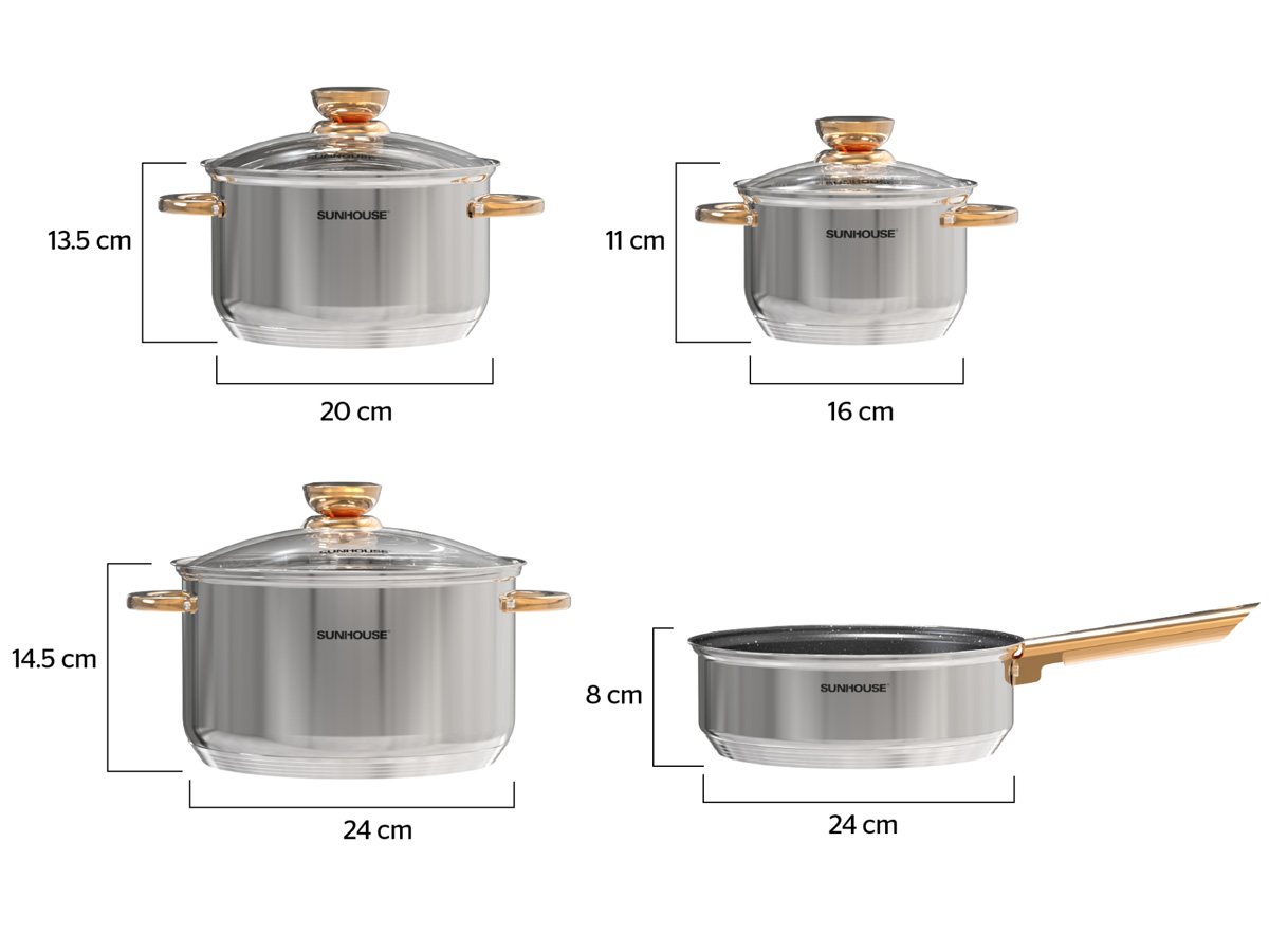 Bộ nồi chảo inox 5 đáy Sunhouse SHG789