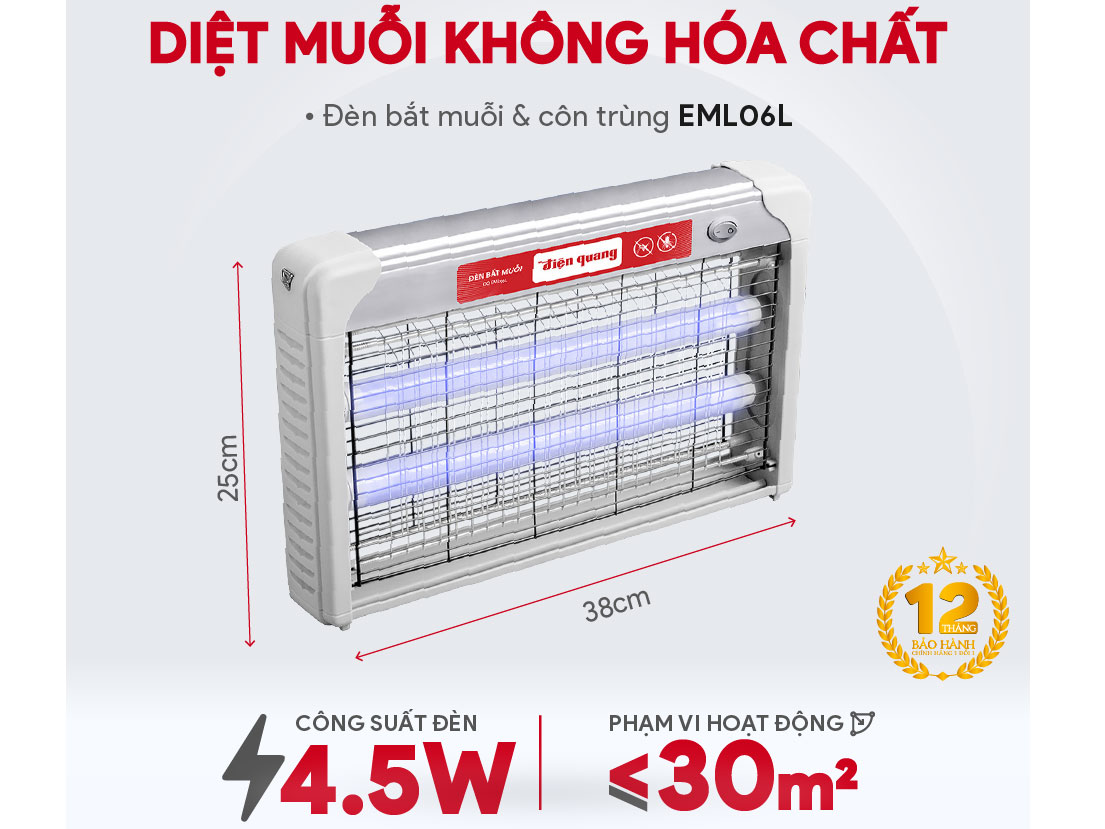 Đèn bắt muỗi Điện Quang ĐQ EML06L (380 x 65 x 250 mm)
