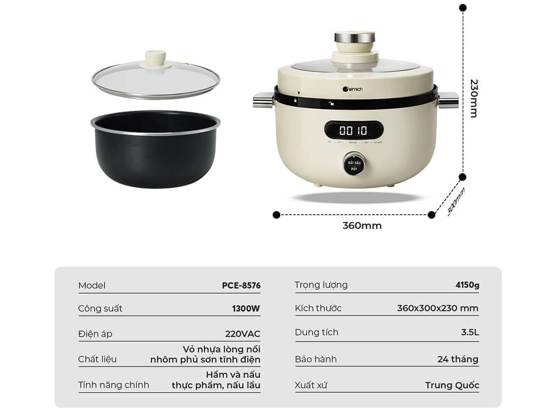 Nồi áp suất điện đa năng Elmich PCE-8576 - 3.5 lít