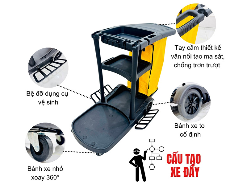 Xe đẩy dọn phòng HiClean HC180