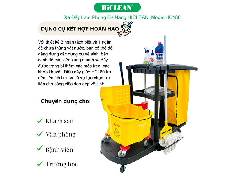 Xe đẩy dọn phòng HiClean HC180