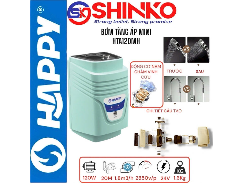 Máy bơm tăng áp mini Happy HTA120MH DC24V