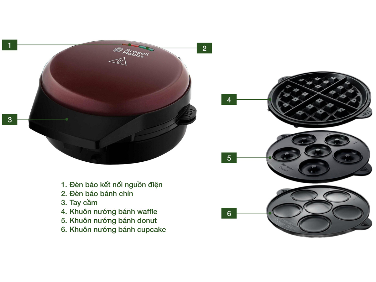 Máy làm bánh waffle Russell Hobbs 24620-56 Fiesta 3 in 1