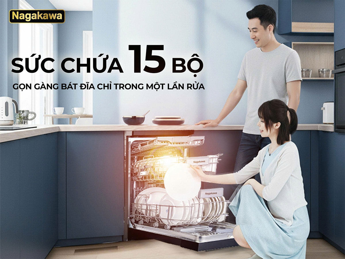 Máy rửa bát 15 bộ Nagakawa NMD9818