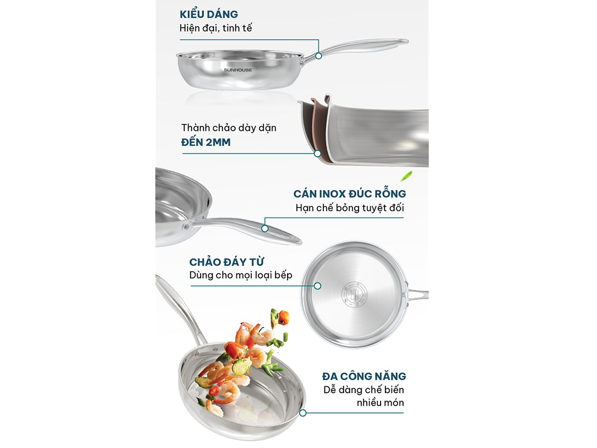 Chảo inox đa lớp Sunhouse IN20M6E