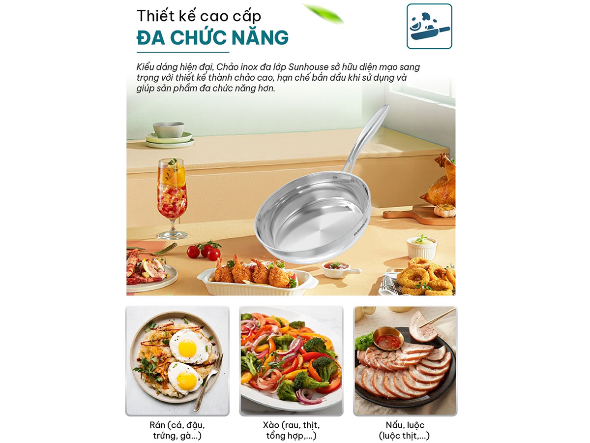 Chảo inox đa lớp Sunhouse IN20M6E