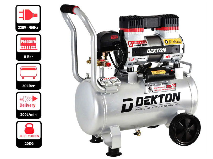 Máy nén khí không dầu Dekton DK-AC3930PROMAX (30 lít, 2HP, bình hợp kim nhôm)
