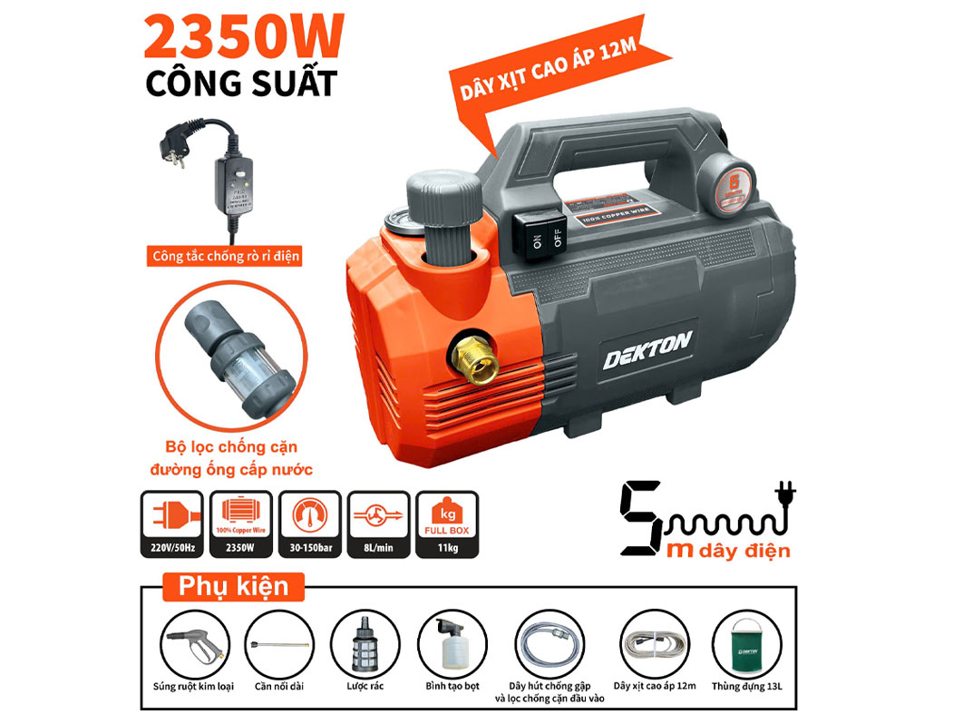 Máy xịt rửa chỉnh áp Dekton DK-CWR2350PRO