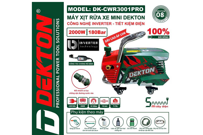 Máy xịt rửa chỉnh áp Dekton DK-CWR3001Pro