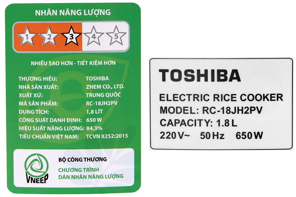Nồi cơm nắp gài Toshiba RC-18JH2PV(B) 1.8 lít