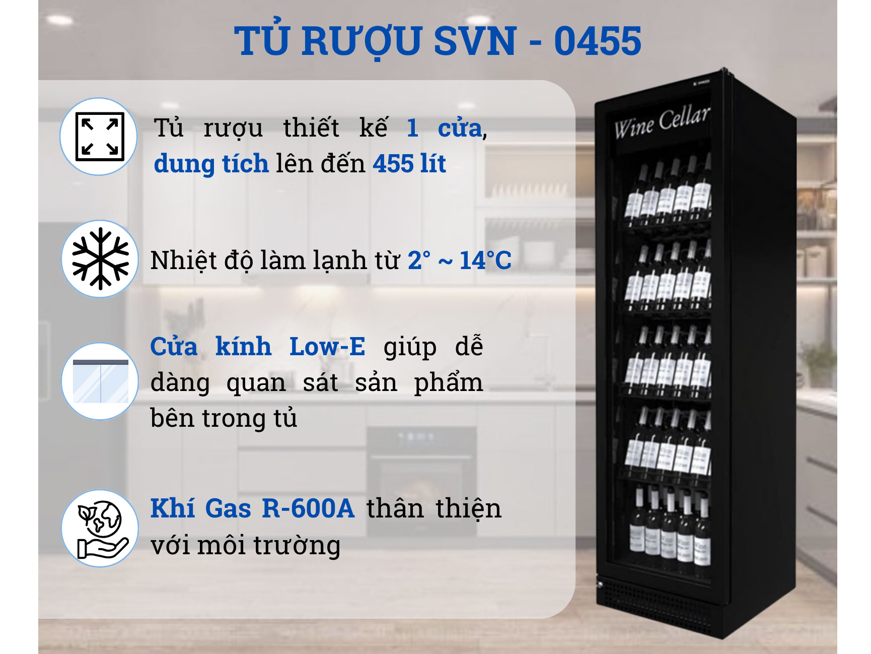 Tủ rượu Sanden SVN-0455 - 455 lít