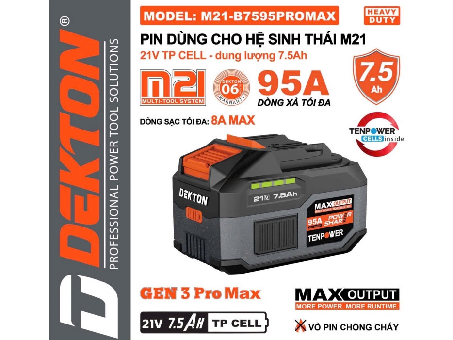 Pin 21V - 7.5Ah Dekton M21-B7595PROMAX