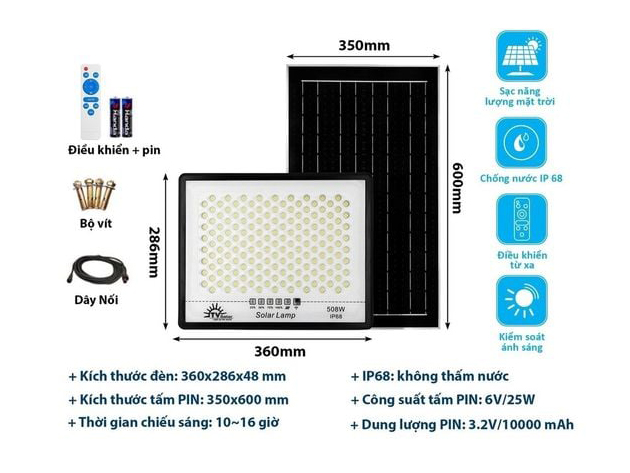 Đèn pha năng lượng mặt trời TV Solar 508W