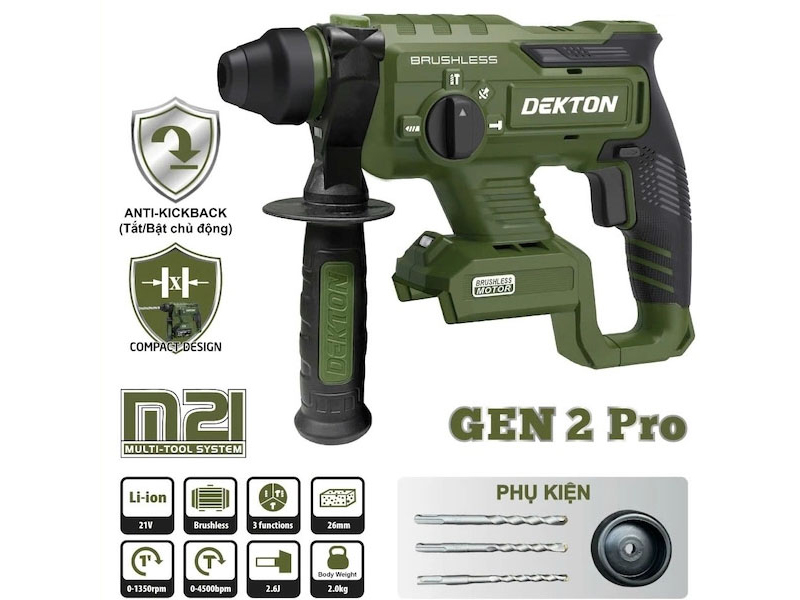 Máy khoan bê tông dùng pin 21V Dekton M21-RH2603XCP (Chưa pin và sạc)