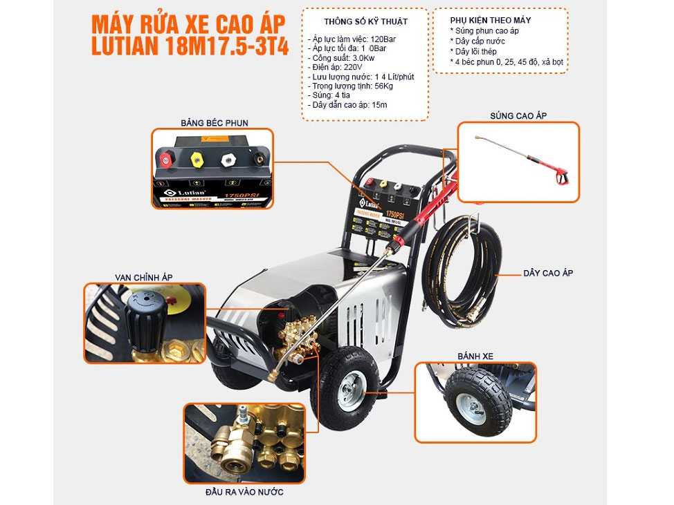 Máy rửa xe cao áp Lutian 18M17.5-3T4