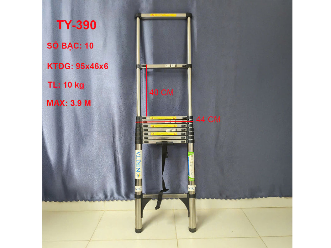 Thang inox rút đơn chống trượt Nikita TY-390 - 10 bậc
