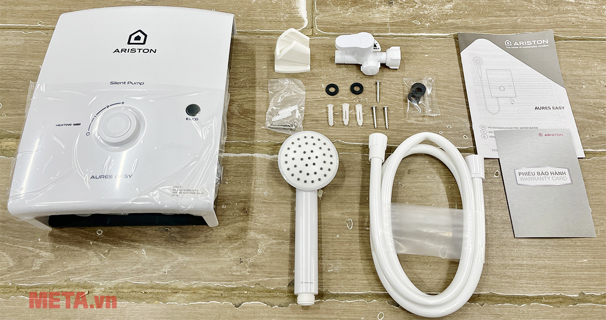 Trọn bộ sản phẩm Máy nước nóng trực tiếp Ariston Aures Easy 4.5P