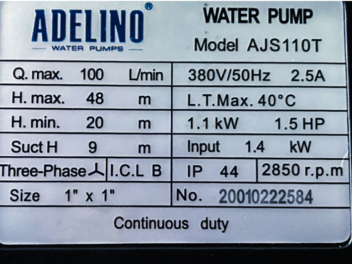 Máy bơm tăng áp đầu inox Adelino AJS110T (1.1KW - 3 pha)