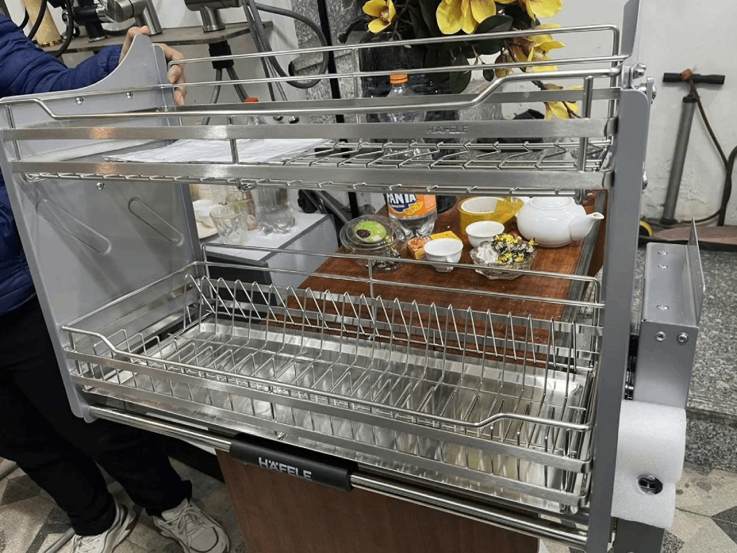 Rổ chén đĩa nâng hạ Hafele Lento tròn 700mm SUS304 (504.76.010)