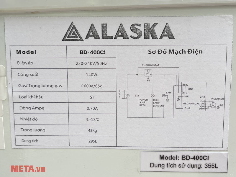 Tủ đông inverter Alaska BD-400CI