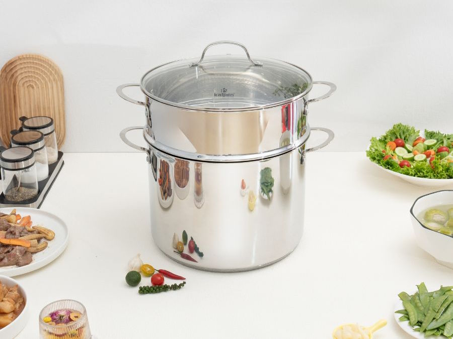 Nồi luộc gà Inox kèm xửng hấp Kalpen Lermat L30Pro