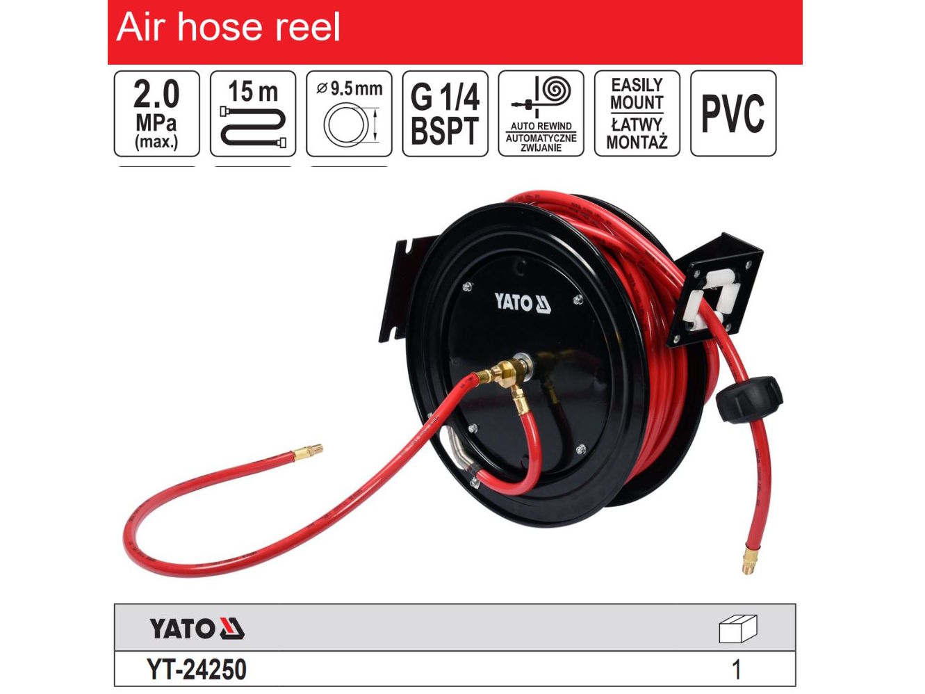 Dây hơi tự rút 9.5mm x 15m Yato YT-24250