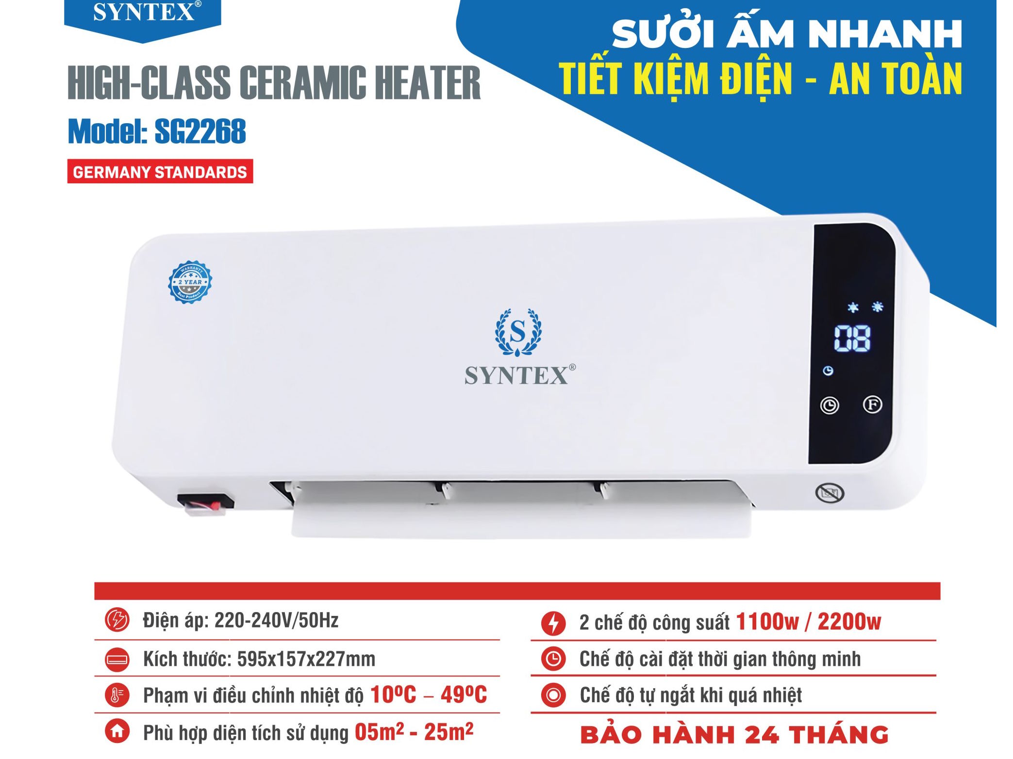 Máy sưởi gốm treo tường Syntex SG2268