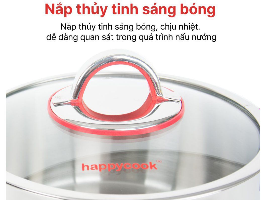 Nồi inox 3 đáy nắp kính 16cm Happy Cook HC-16AR