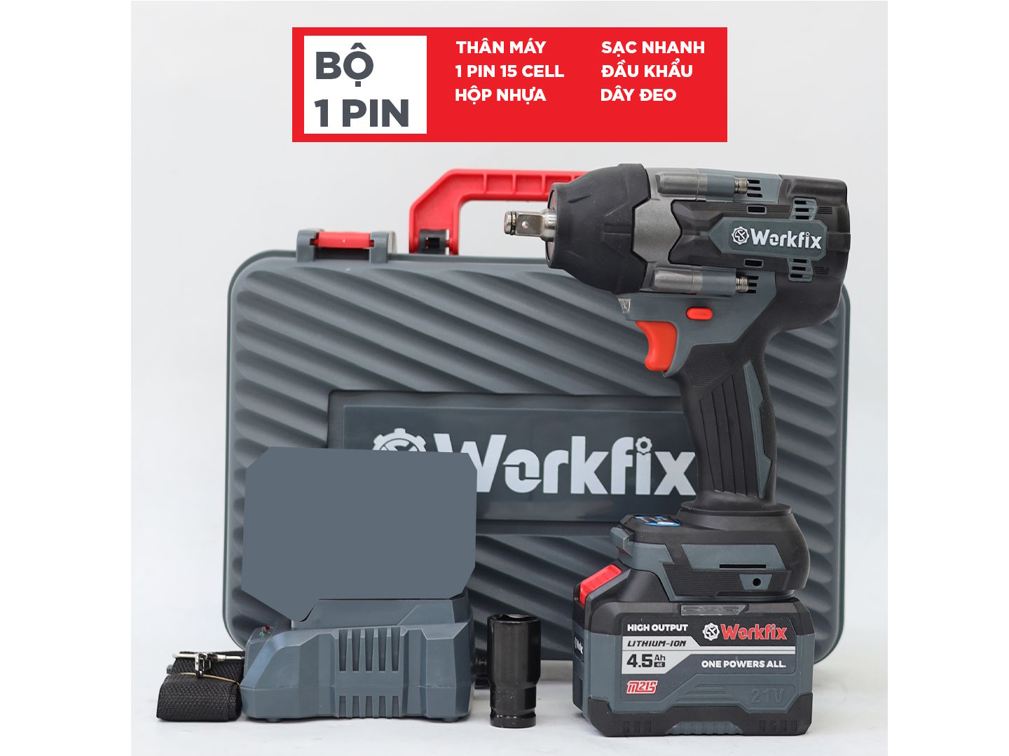 Máy siết bu lông dùng pin Workfix WF-IW780N (2 pin, 1 sạc)