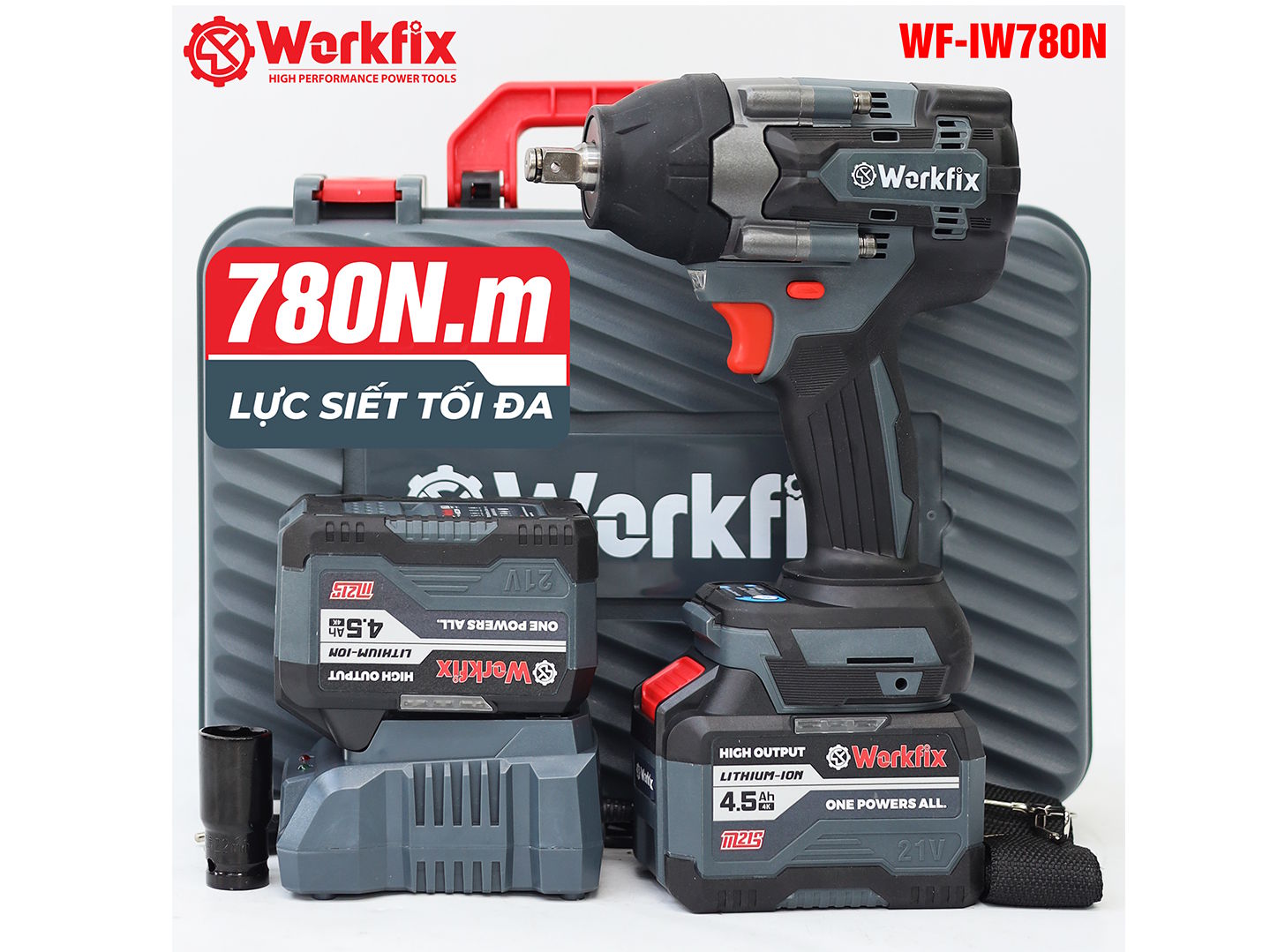 Máy siết bu lông dùng pin Workfix WF-IW780N (2 pin, 1 sạc)